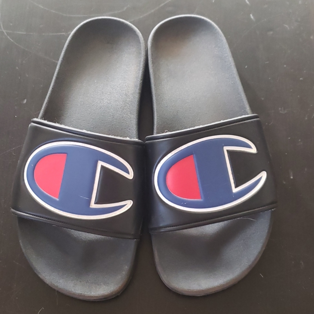 Champion IPO Black and Blue Slide Sandals